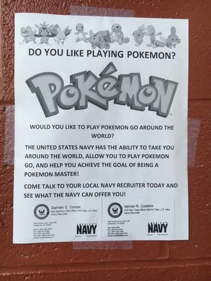 Pokémon Go en un cartel del ejército de EEUU